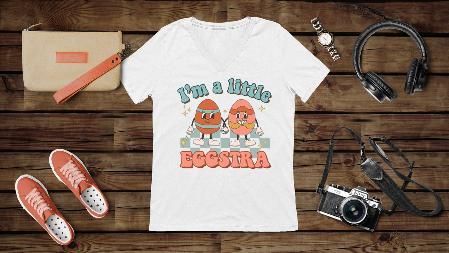 I’m A Little Eggstra - Unisex Jersey Short Sleeve V-Neck Tee