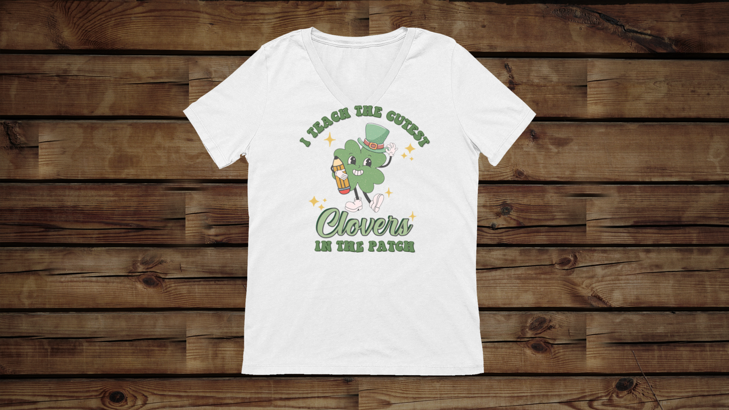 I Teach the Cutest Clovers - Unisex Jersey Short Sleeve V-Neck Tee