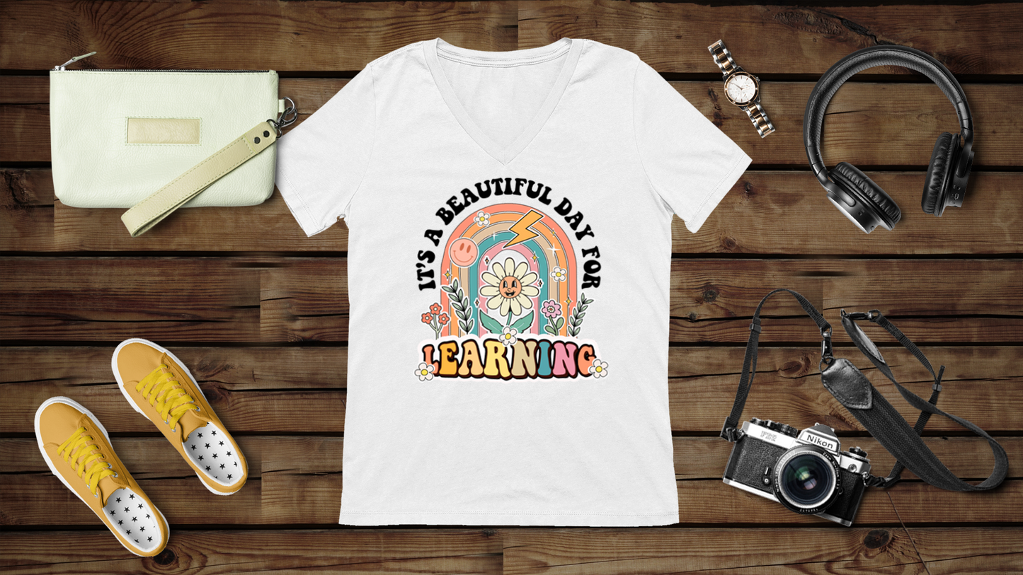 It’s a Beautiful Day for Learning - Unisex Jersey Short Sleeve V-Neck Tee