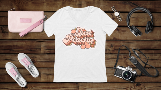 Just Peachy - Unisex Jersey Short Sleeve V-Neck Tee