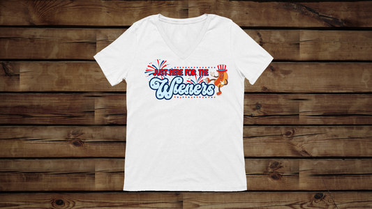 Just Here for the Wieners - Unisex Jersey Short Sleeve V-Neck Tee