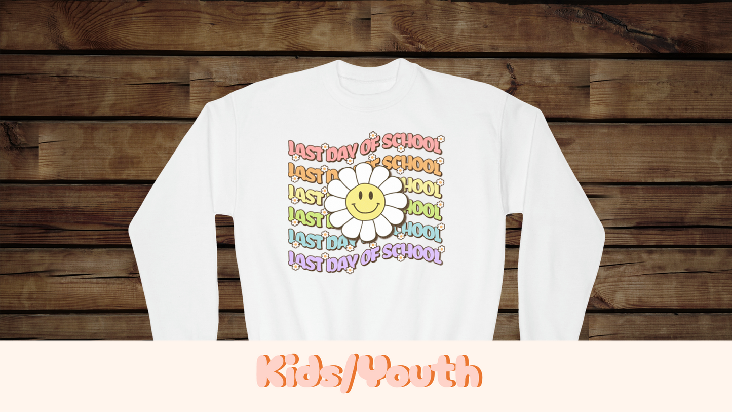 Last Day of School Groovy - Youth Crewneck Sweatshirt