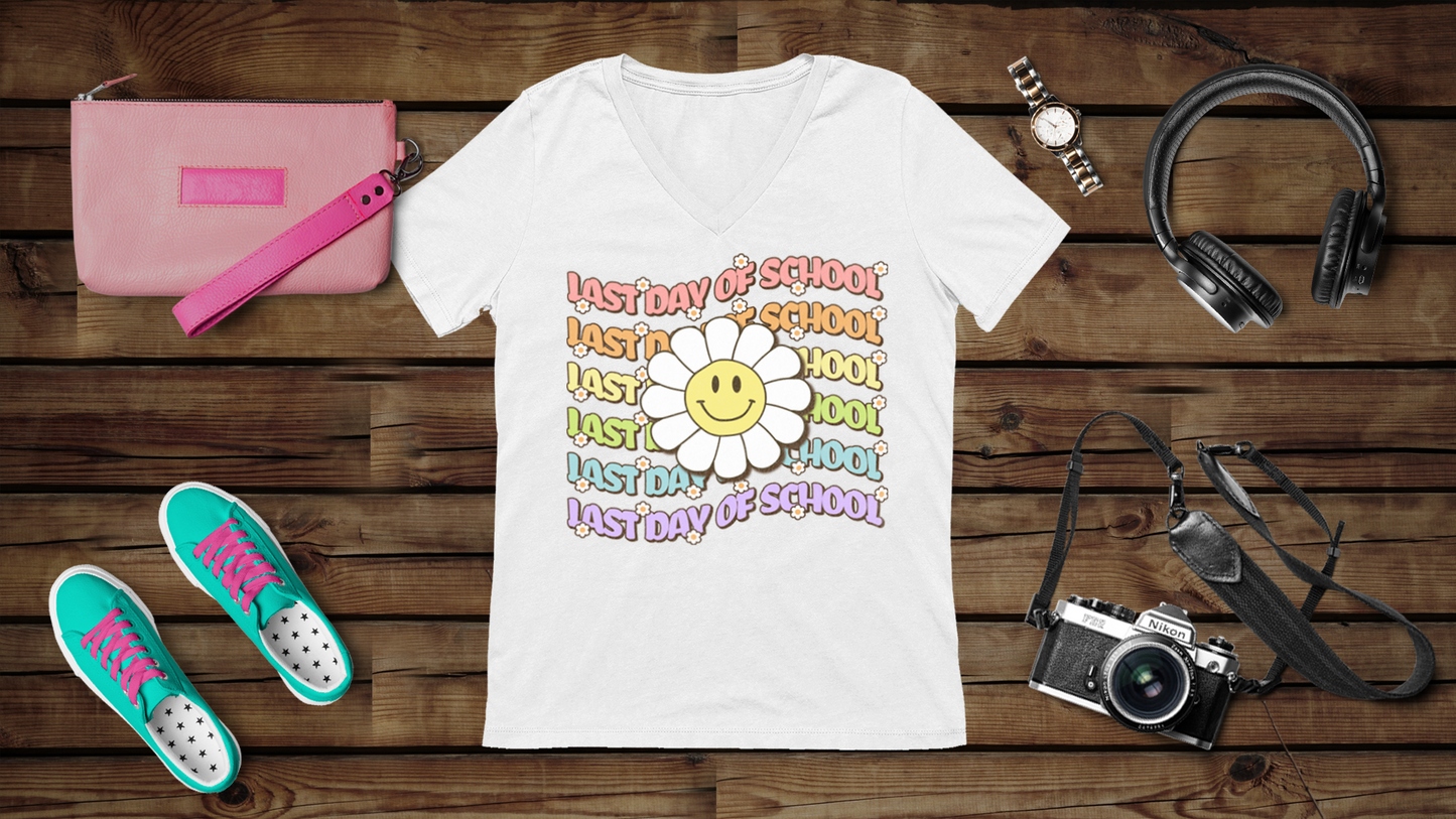 Groovy Last Day of School - Unisex Jersey Short Sleeve V-Neck Tee