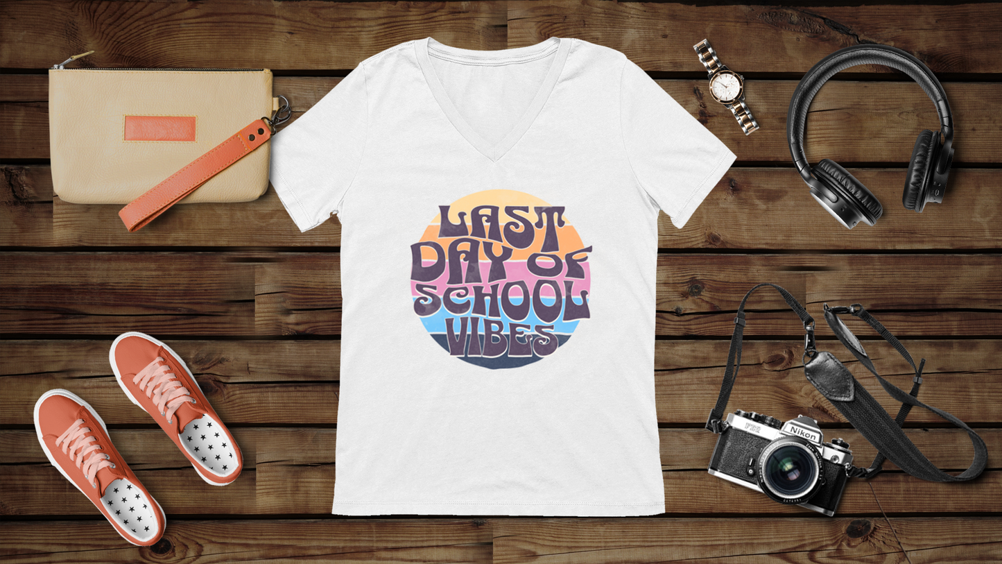 Retro Last Day of School Vibes - Unisex Jersey Short Sleeve V-Neck Tee