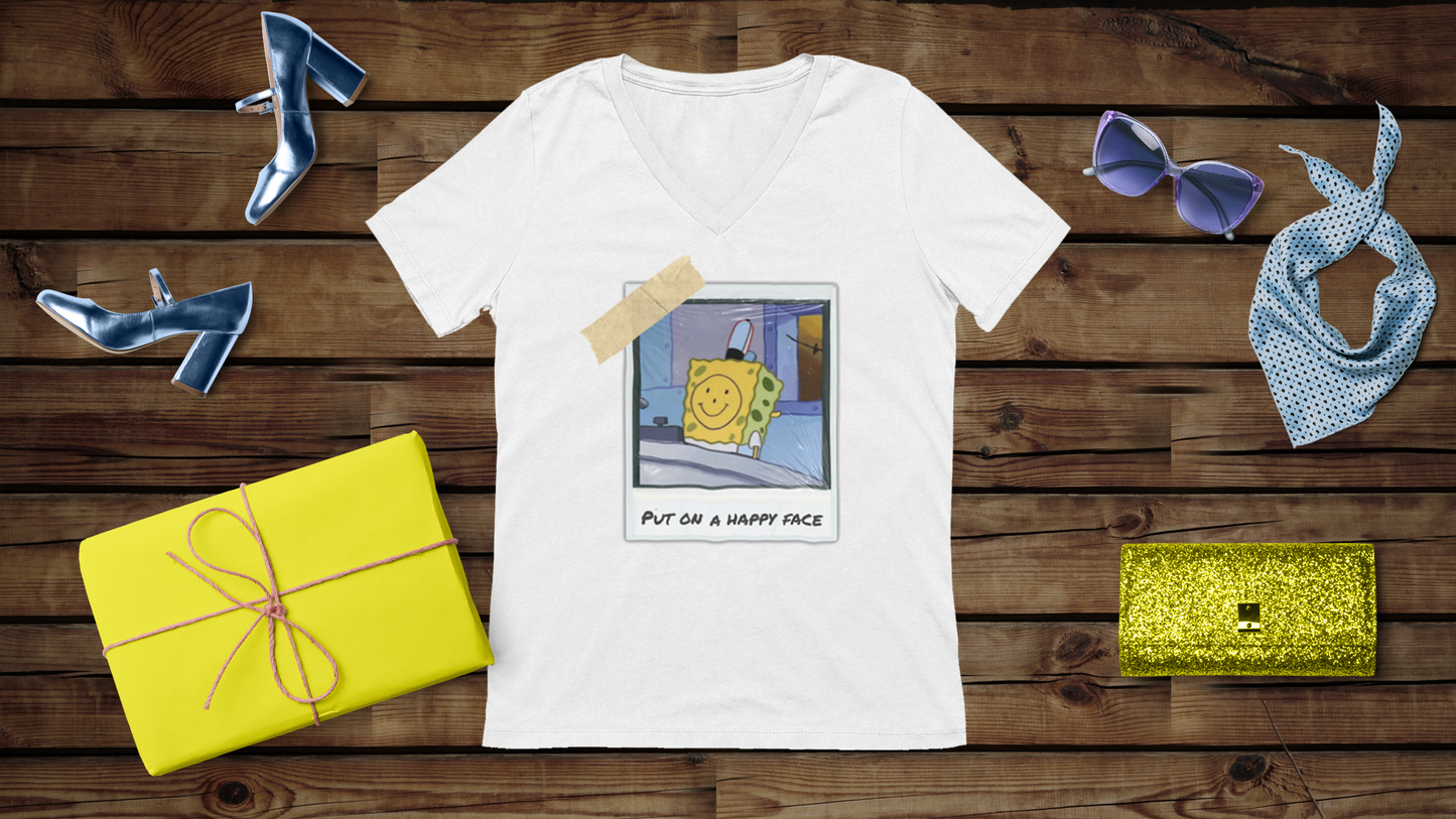 Put on a Happy Face - Unisex Jersey Short Sleeve V-Neck Tee