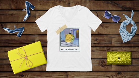 Put on a Happy Face - Unisex Jersey Short Sleeve V-Neck Tee