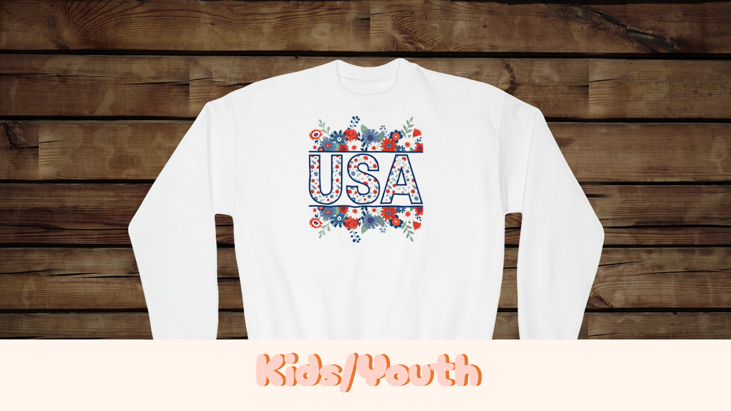 USA Floral - Youth Crewneck Sweatshirt