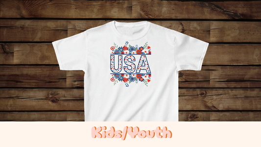 USA Floral - Kids Heavy Cotton™ Tee