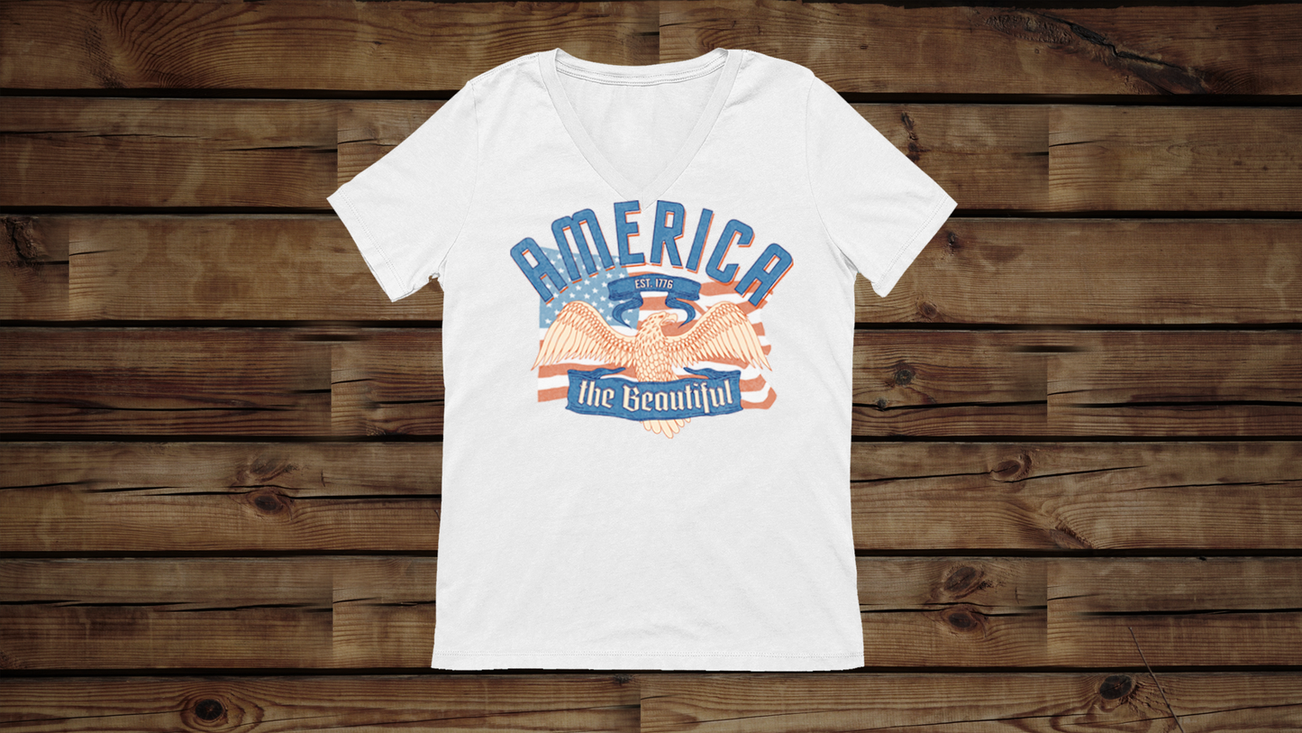 America the Beautiful - Unisex Jersey Short Sleeve V-Neck Tee