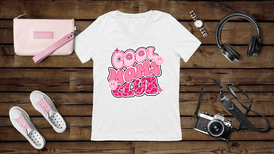 Cool Moms Club Pink - Unisex Jersey Short Sleeve V-Neck Tee