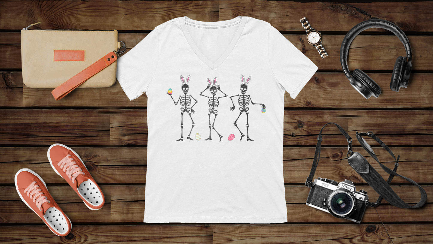 Easter Skeletons - Unisex Jersey Short Sleeve V-Neck Tee