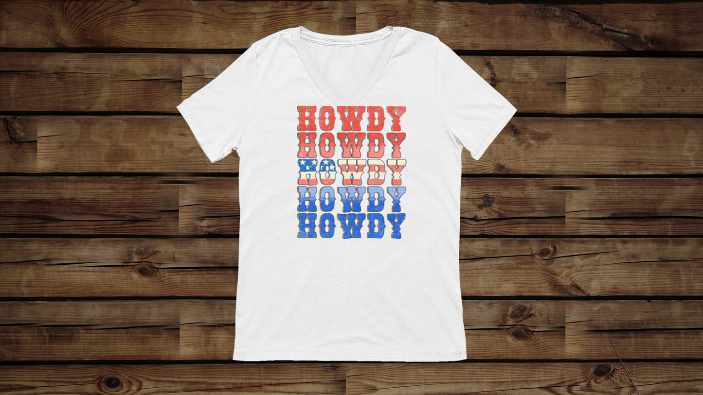 Howdy Fouth of July - Unisex Jersey Short Sleeve V-Neck Tee