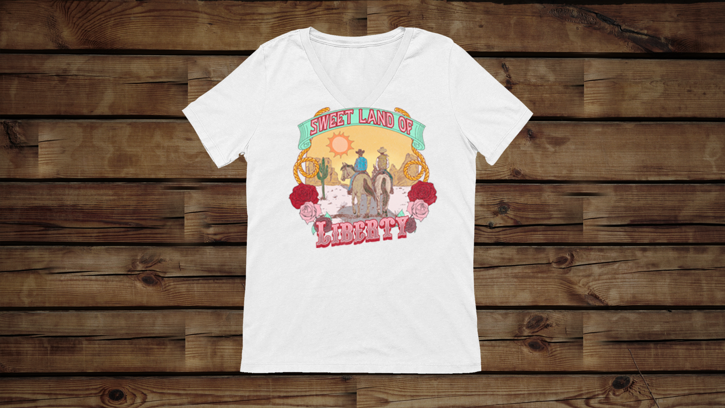 Sweet Land of Liberty - Unisex Jersey Short Sleeve V-Neck Tee