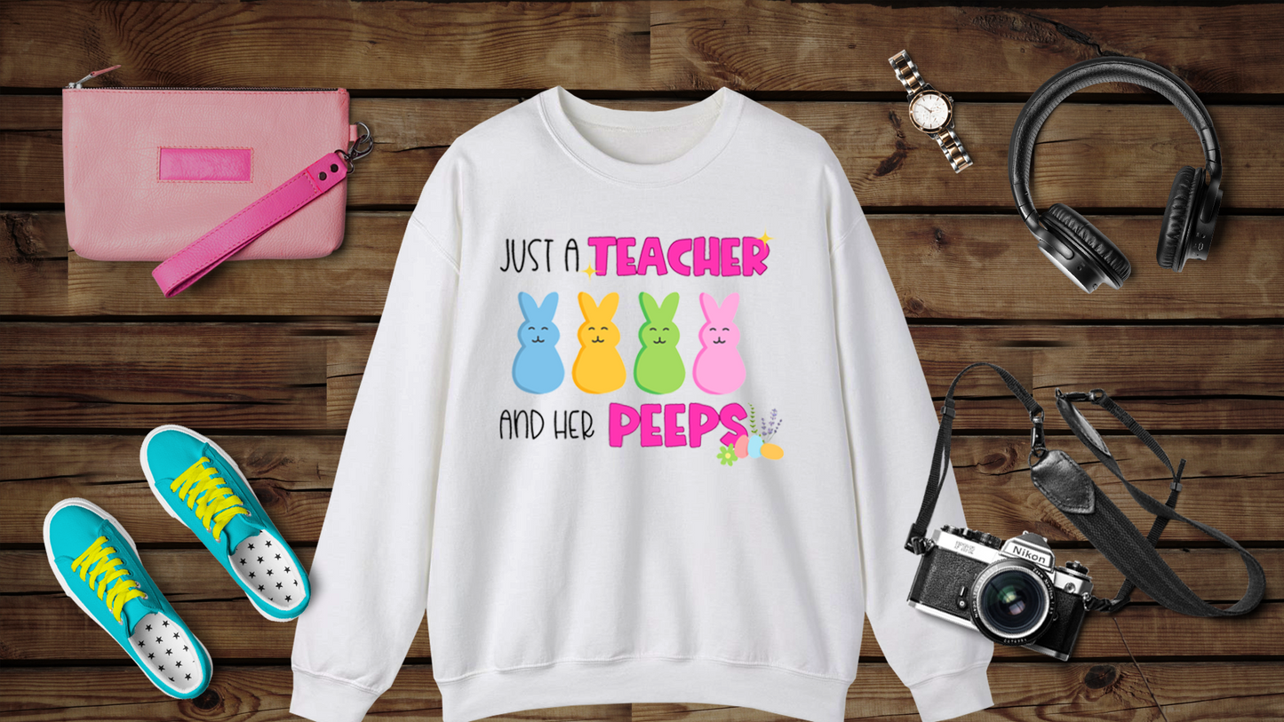 Just a Teacher and Her Peeps - Unisex Heavy Blend™ Crewneck Sweatshirt